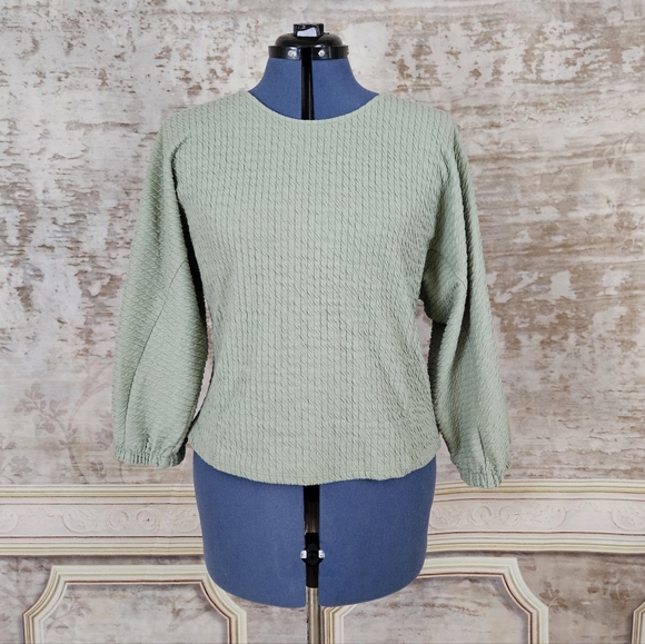 Anthropologie Tops - Anthropologie Sage Green Top Sweater Blouson Knit Anthro Balloon Sleeves Small S